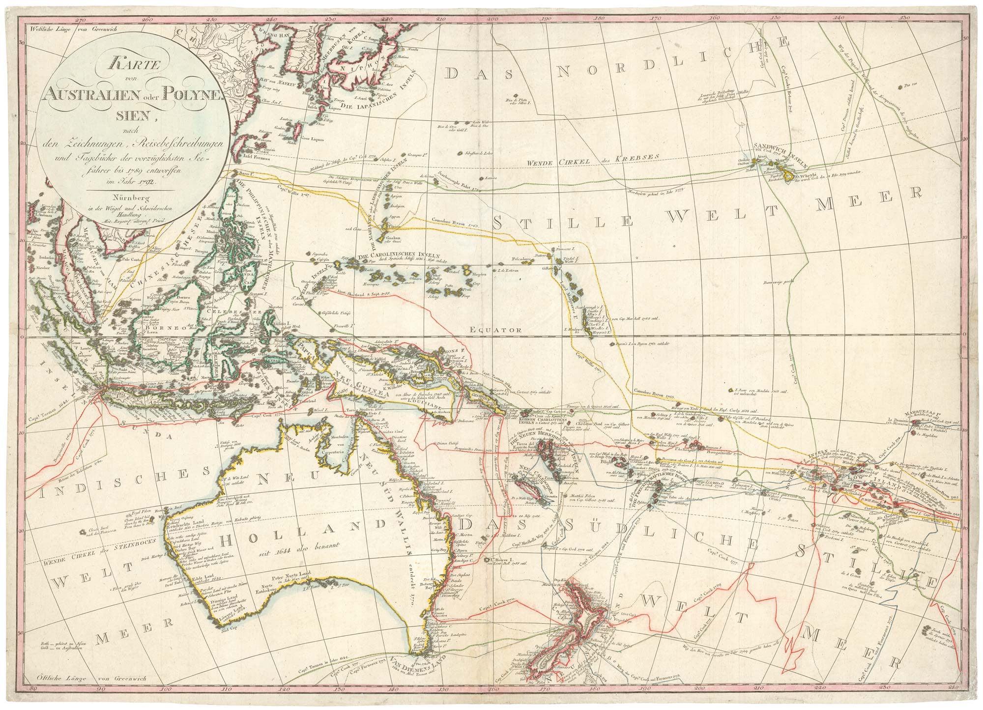 Alte historische Landkarte 1890 Ozeanien Polynesien Melanesien Australien M4 