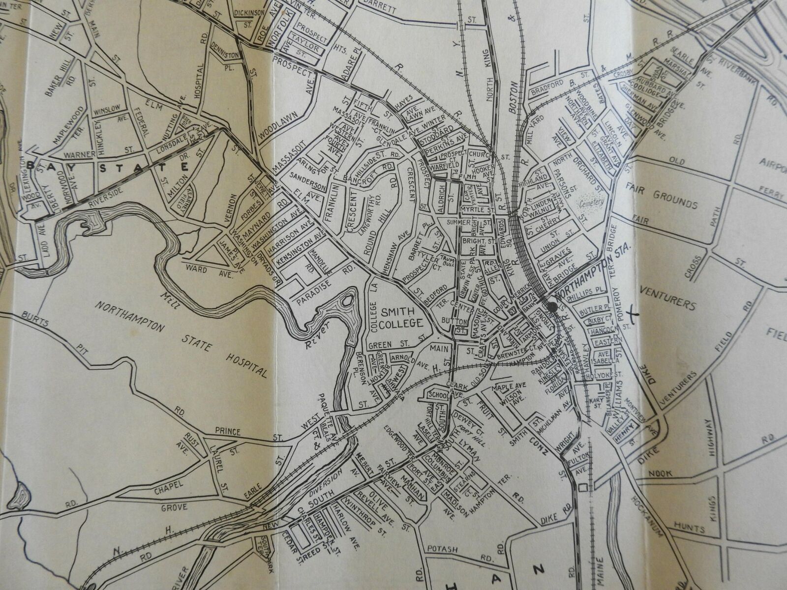 Northampton Town Centre Map Northampton & Easthampton Massachusetts City Map C. 1948 Folding Street Map:  (1948) Map | Raremapsandbooks