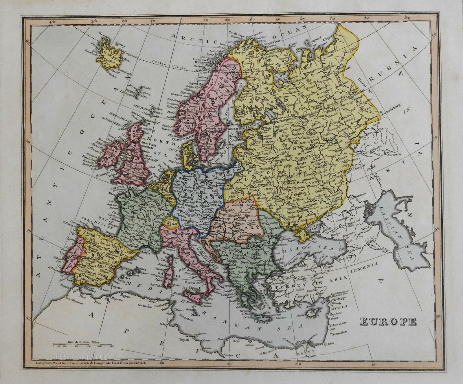 Europe France Germany Ottoman Empire Russia Italy Iceland 1823 Scarce Ellis  Map: (1823) Map | Raremapsandbooks