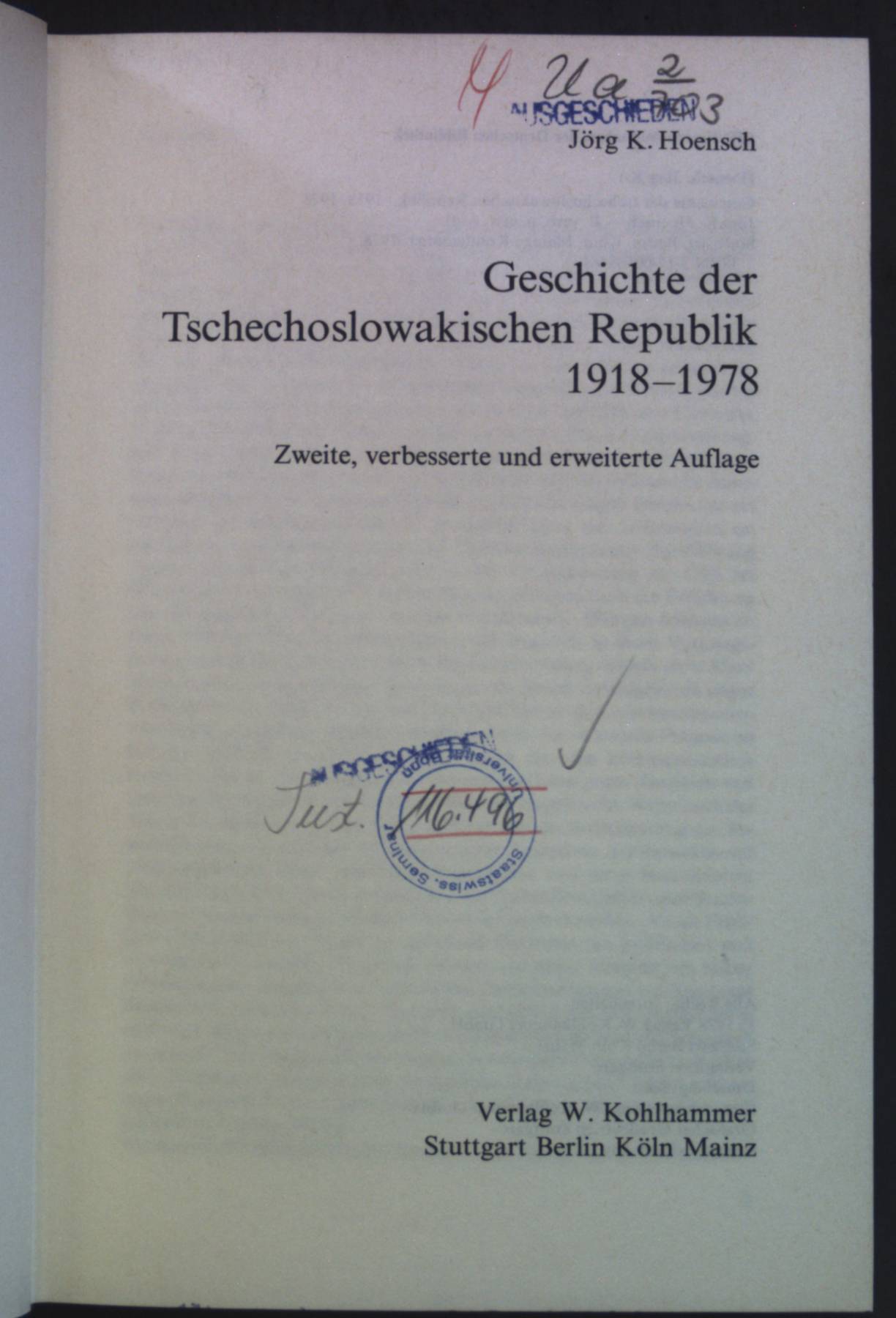 Geschichte der tschechoslowakischen Republik : 1918 - 1978. - Hoensch, Jörg K.