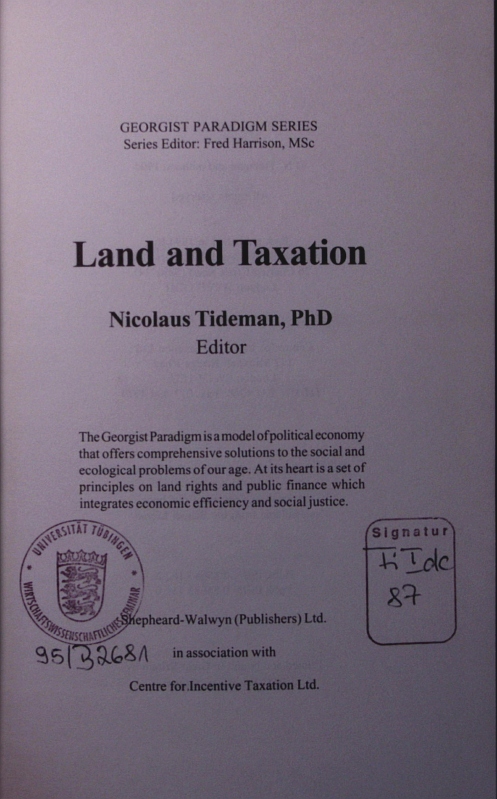 Land and taxation. - Tideman, Nicolaus