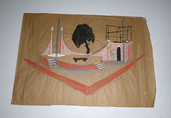 Stage Set with Stairs and pink structure and framed superstructure. Original gouache. Williams, Garth (1912 - 1996) [Good]