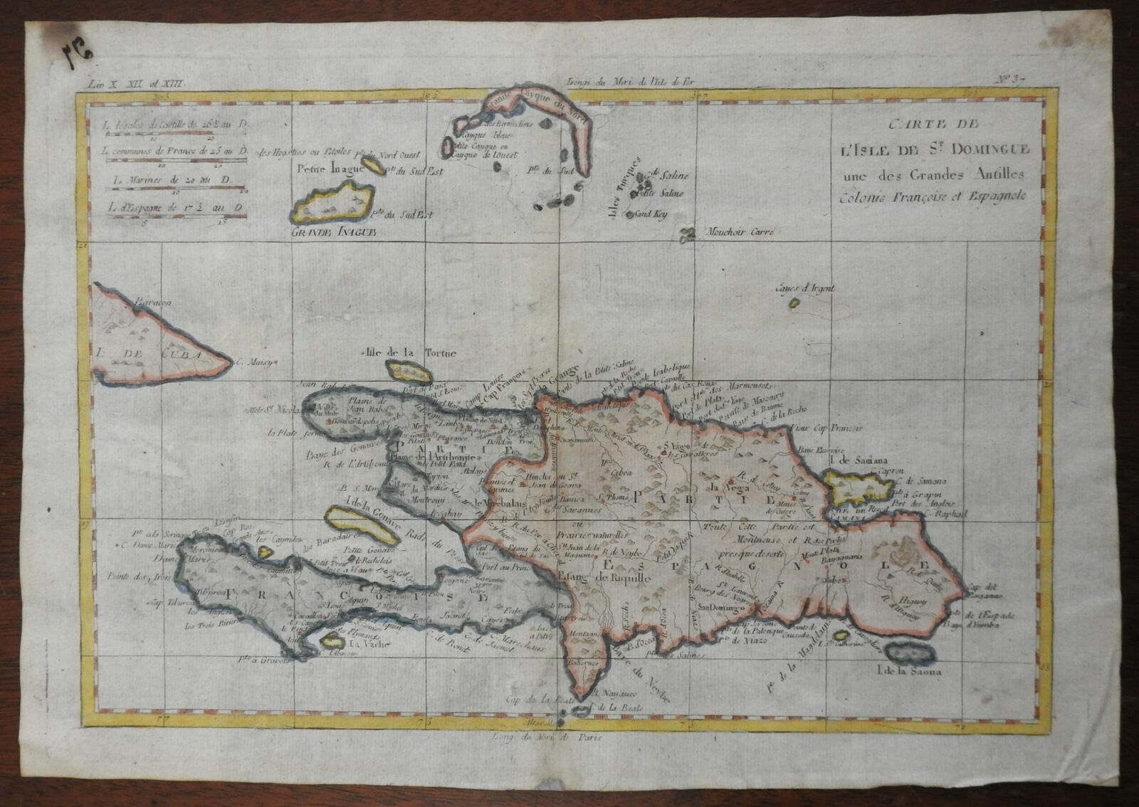 Hispaniola Caribbean Islands Haiti Dominican Republic 1780 Bonne hand color map: (1780) Map 