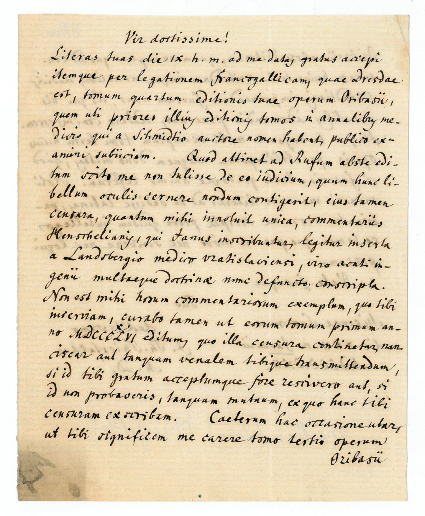 Eigenh. Brief mit U. Thierfelder, Johann Gottlieb, Mediziner (1799-1867).