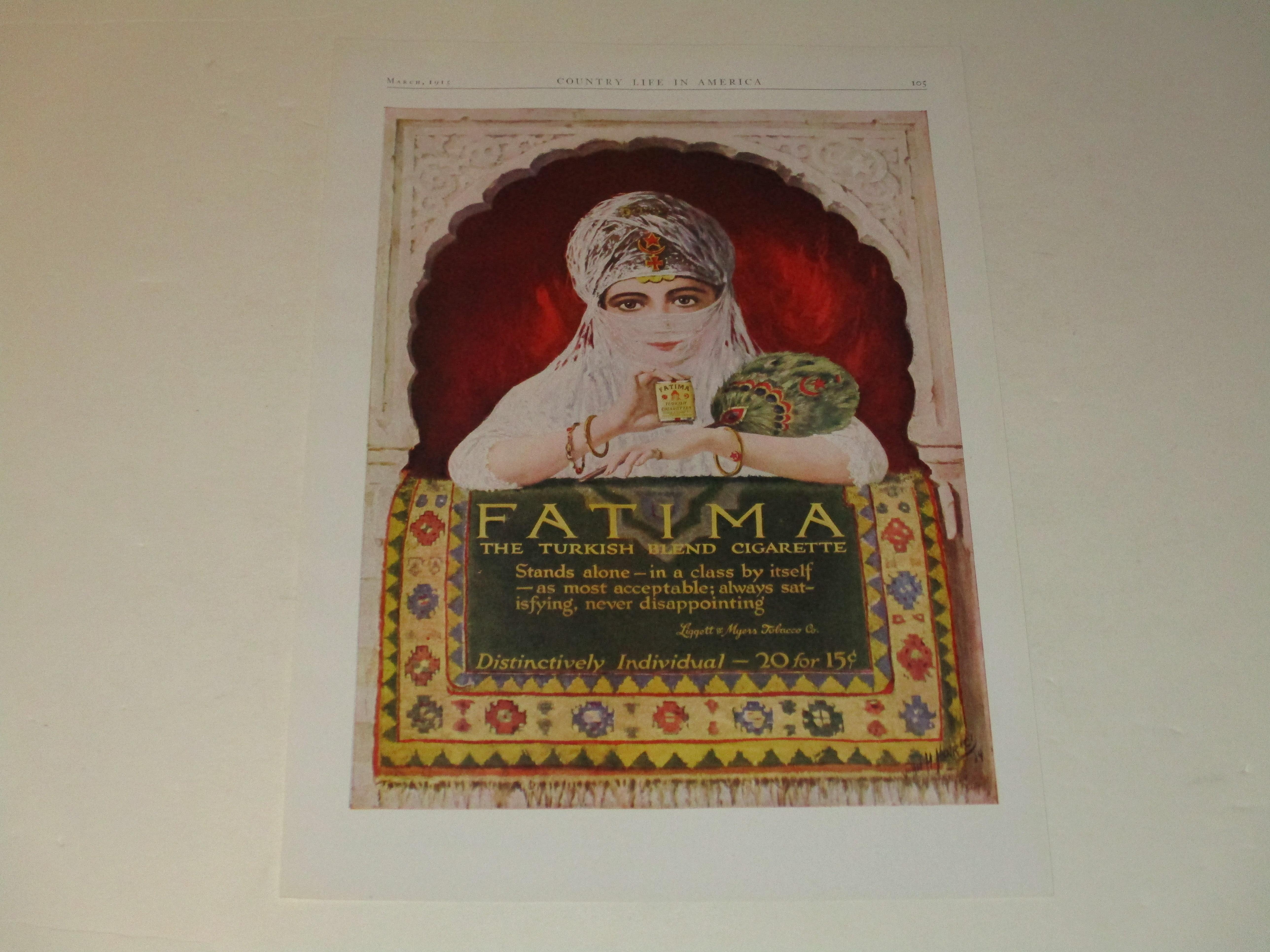 fatima turkish cigarettes poster 110: IN ORIGINAL FRAME Lot Detail - 1914 Country