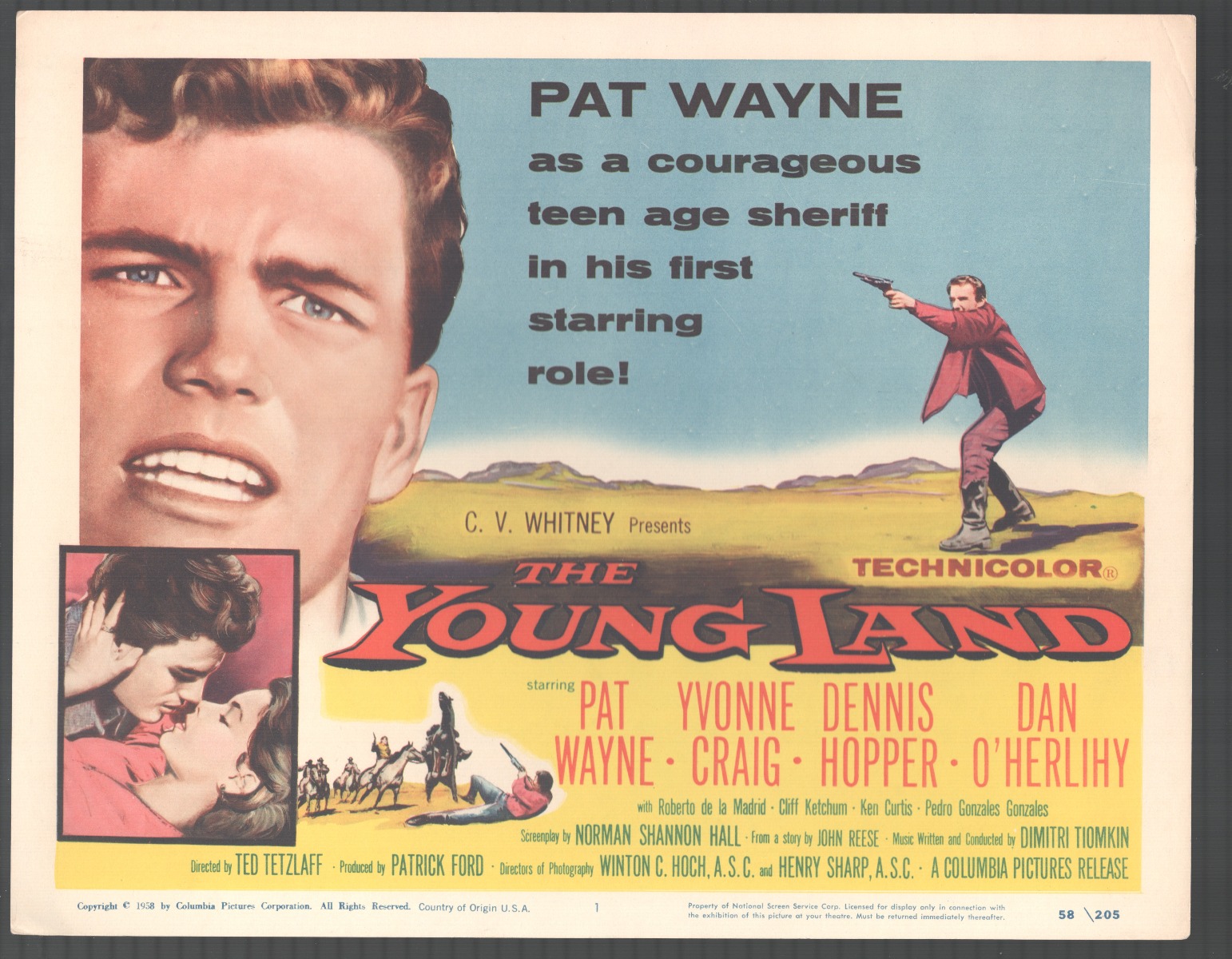 Young Land 11'x14' TITLE Lobby Card #1Pat Wayne Yvonne Craig