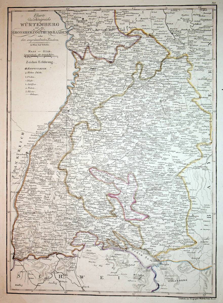 BADEN-WÜRTTEMBERG Landkarte / Map ca. 1820 Titel: Charte des