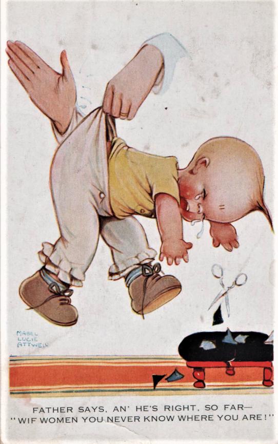 spanking postcard: father Says, And He's Right So Far Mabel Lucie Attwell [Assez bon]