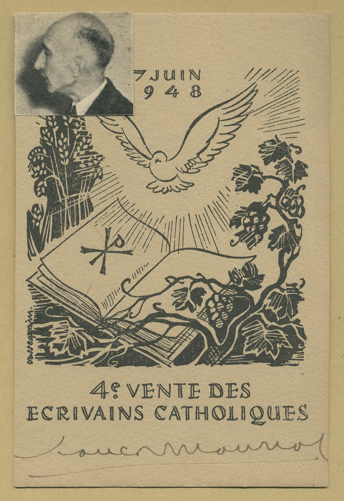 François Mauriac (1885-1970) - Signed card 1948 + Photo by François ...