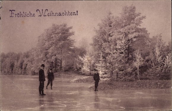 Ansichtskarte / Postkarte Glückwunsch Weihnachten, Eislaufen, Wald