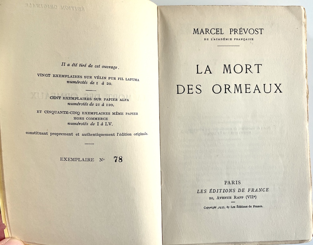 La Mort Des Ormeaux by Marcel Prévost: Very Good Soft cover (1937) 1st ...