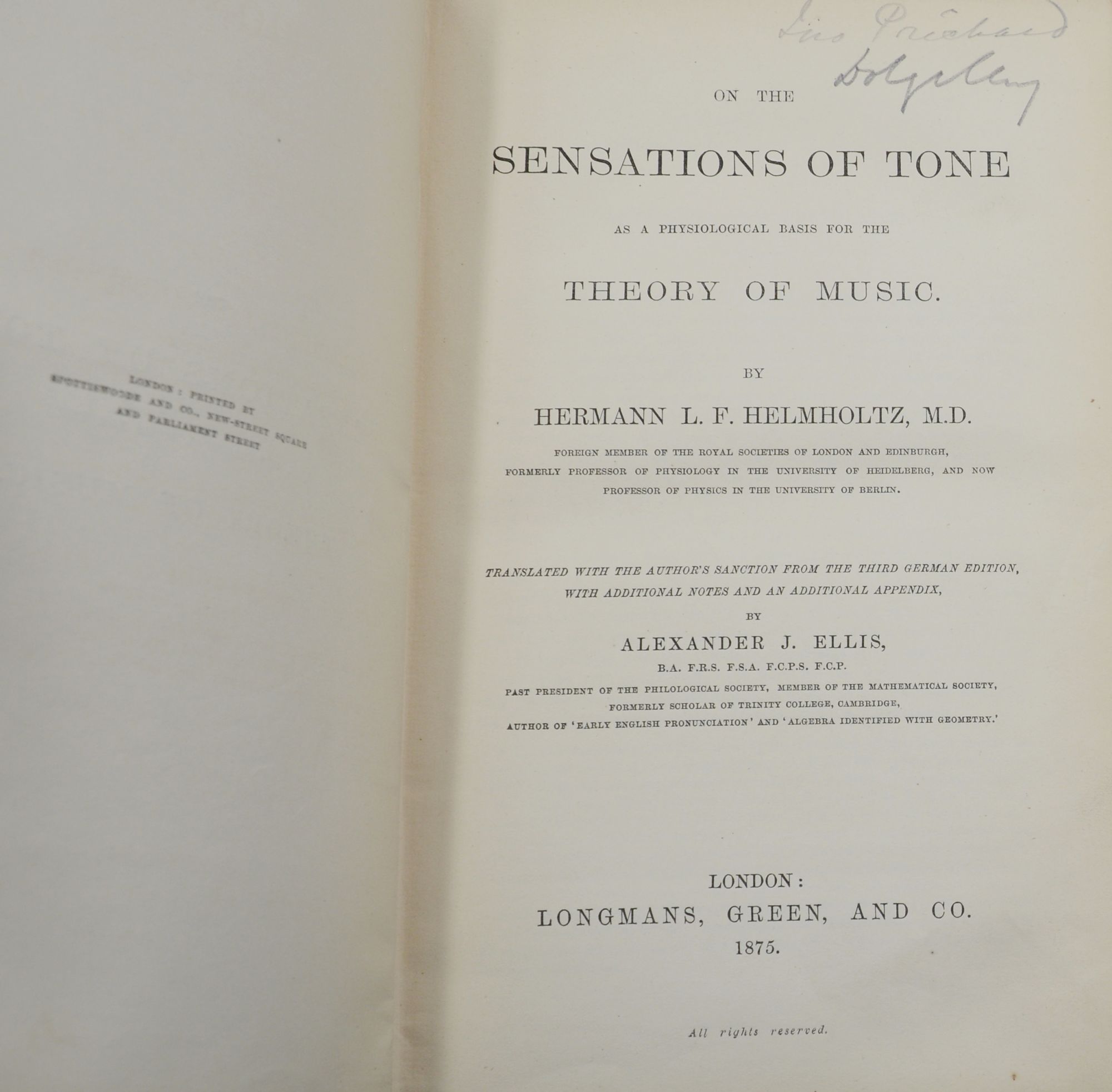 On the Sensations of Tone as a Physiological Basis for the