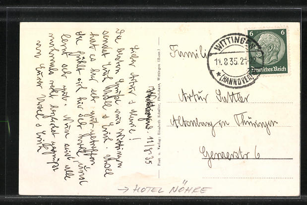 Ansichtskarte Wittingen, Hotel Nöhre: (1935) Manuscript / Paper ...