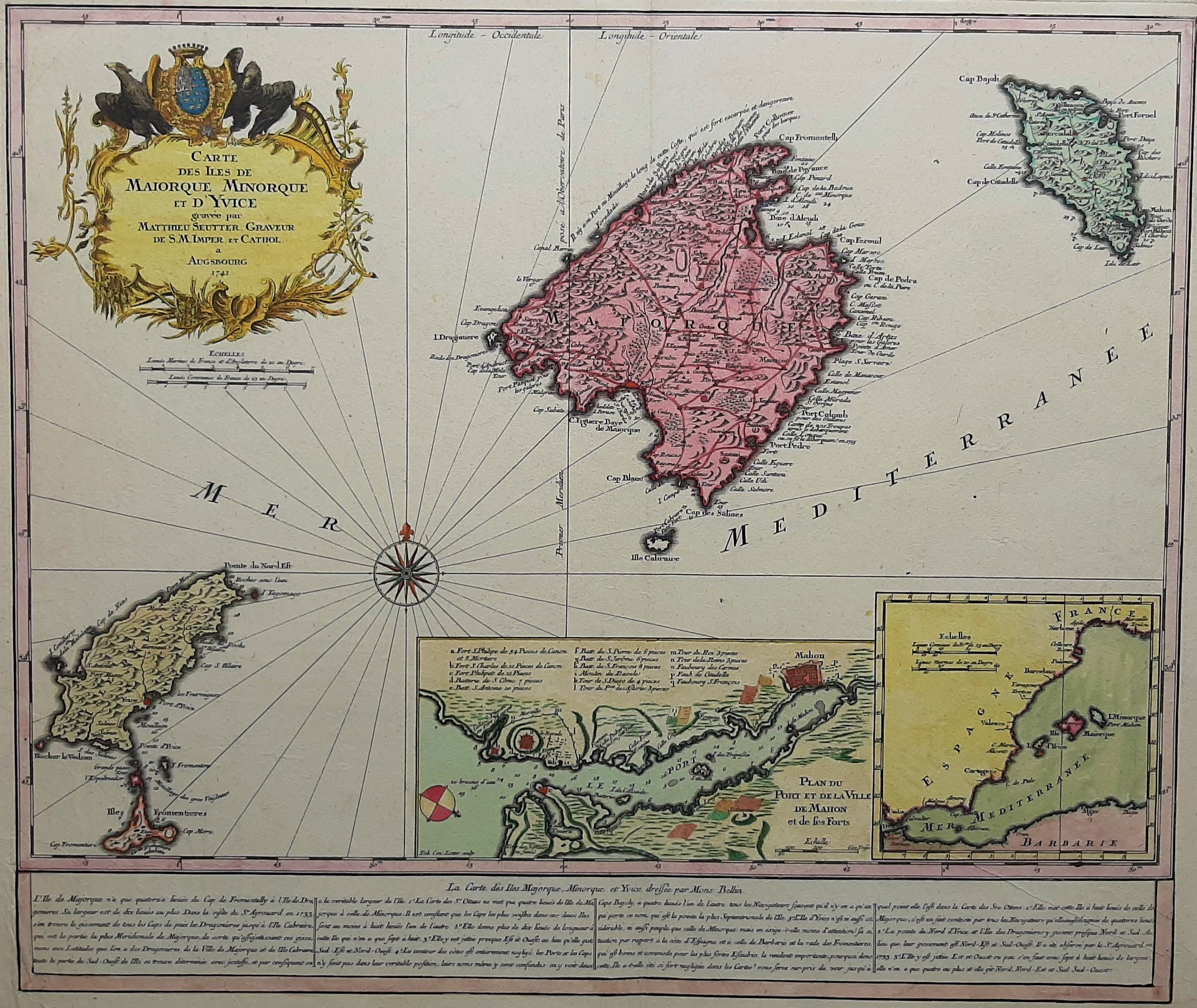 Cartes des Iles de Maiorque, Minorque et d'Yvice. by Mattheus Seutter (1741) Map Antiquariaat