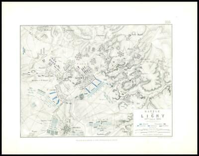 Belgium 16th June 1815 BATTLE OF LIGNY Napoleonic Wars 1848 old antique map 