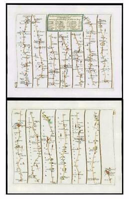 1719 - TWO Antique Road Maps LONDON to CARLISLE Cumberland Staffs Cheshire (17) [ ]