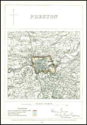 1868 Lancashire Boundary Commission Ordnance MAP PLAN of PRESTON (BC134) [Très bon]