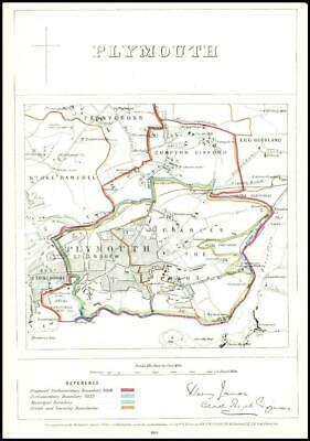 1868 Devon Boundary Commission Ordnance MAP PLAN of PLYMOUTH (BC130) [Très bon]