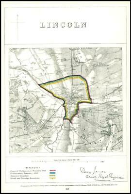 1868 Lincolnshire Boundary Commission Ordnance MAP PLAN of LINCOLN (BC94) [Très bon]