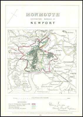 1868 Monmouthshire Boundary Commission Ordnance MAP of MONMOUTH NEWPORT (BC113) [Très bon]