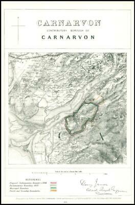 1868 Carnarvonshire Boundary Commission Ordnance MAP PLAN of CARNARVON (BC211) [Très bon]