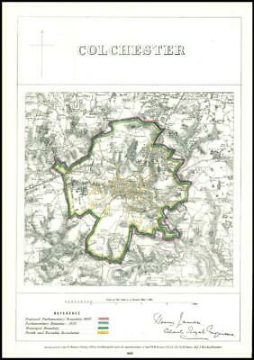 1868 Essex Boundary Commission Ordnance MAP PLAN of COLCHESTER (BC43) [Très bon]
