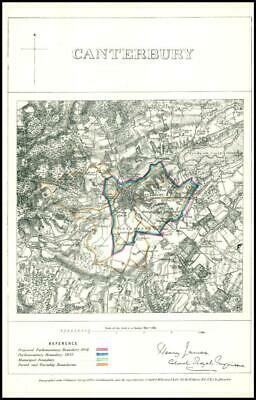 1868 Kent Boundary Commission Ordnance MAP PLAN of CANTERBURY (BC31) [Très bon]