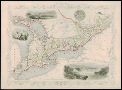 Old Vintage Map West Canada richly illustrated Tallis 1851