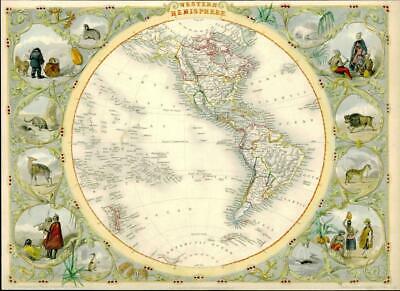 1850 Fine Map of the "WESTERN HEMISPHERE" World by TALLIS FULL COLOUR (TM3c) [Très bon]