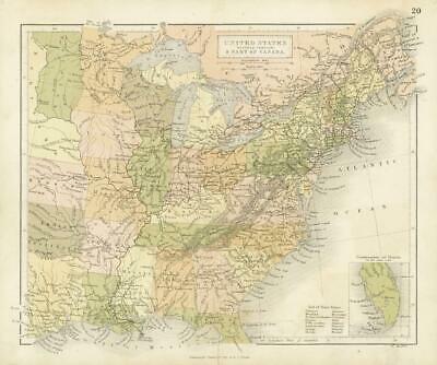 1860 Antique Map of UNITED STATES CANADA by Hughes/Bartholomew Colour ...