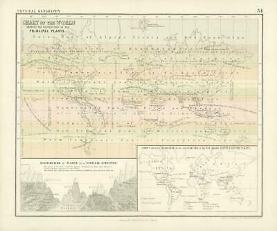 1860 Antique Map of CHART OF THE WORLD by Hughes/Bartholomew Colour (33 