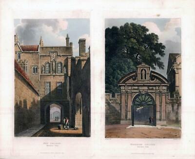 1814 Oxford NEW COLLEGE, MAGDALEN COLLEGE Entrance Gate by Ackermann (AO8) [ ]