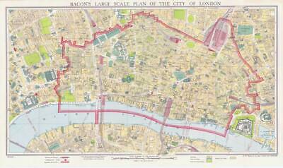c1948 BACON'S Large Scale Plan of the CITY OF LONDON Folding Map BLITZED London  Barnebys