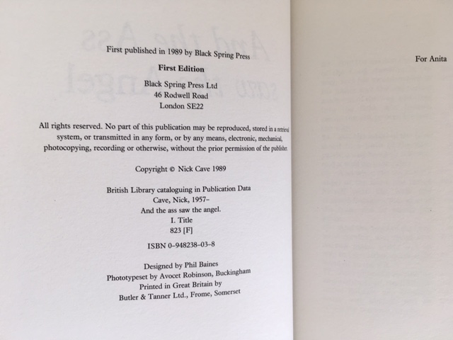 And the Ass saw the Angel by Cave, Nick: Very Good Hardcover (1989) 1st