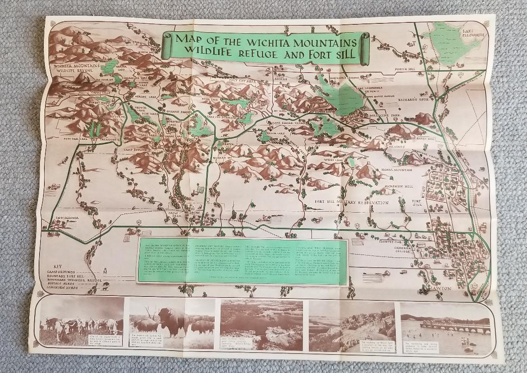 Street map of Lawton, Oklahoma, and pictorial map of Wichita Mountains