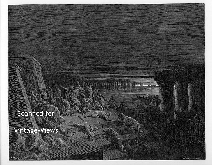 The Plague Of Darkness, 1870 Dore Bible Engraving: Art   Print   Poster 