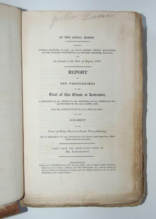 In the King's Bench: between Thomas Redford, Plaintiff, and Hugh Hornby Birley, Alexander Oliver, Richard Withington and Edward Meagher, Defendants,