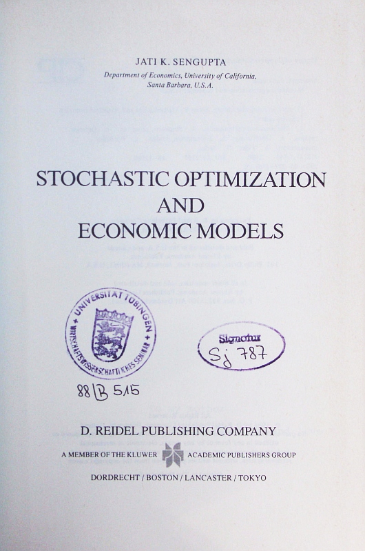 Stochastic optimization and economic models. - Sengupta, Jati Kumar