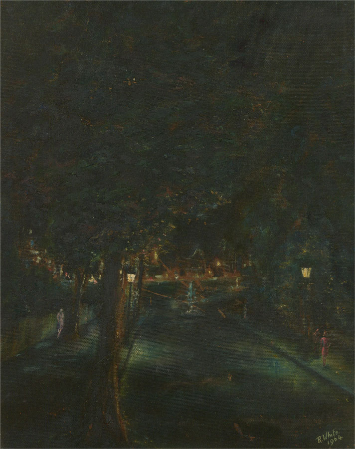 R. White - 1964 Oil, Streets At Night par R. White: (1964) Signed by ...