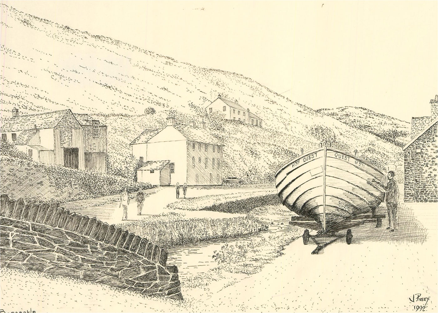 J.A. Pusey - 20th Century Pen and Ink Drawing | Barnebys