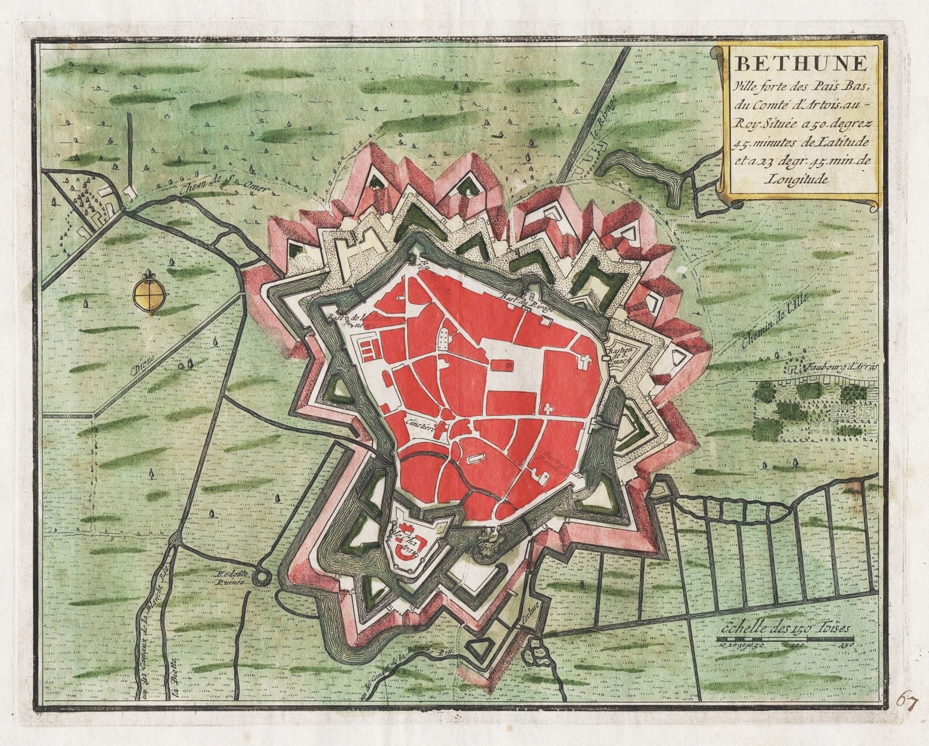 "Bethune" Bethune HautsdeFrance carte map Karte gravure von de Fer