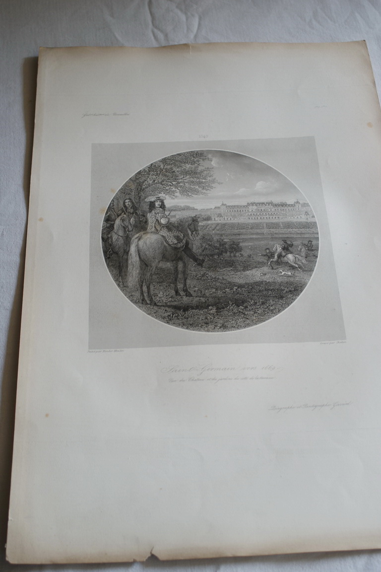 LOUIS XIV CHATEAU ST GERMAIN VERS 1669 JARDINS GRAVURE 1838 R3651 VANDER MEULEN [Bon]