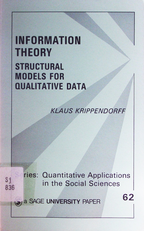 Information theory. structural models for qualitative data. - Krippendorff, Klaus