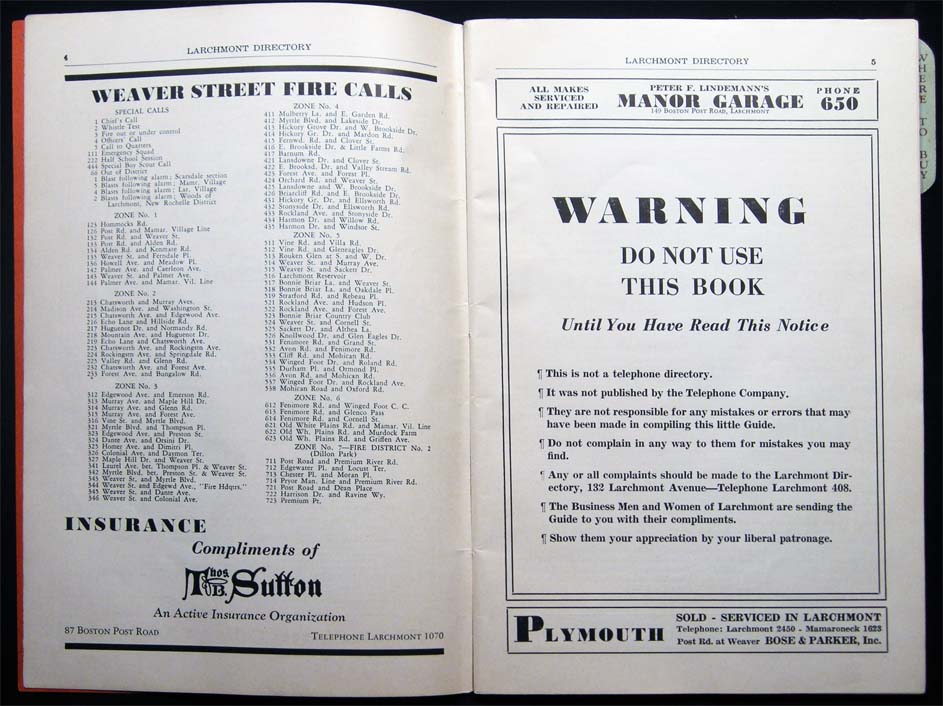 Larchmont Only Directory & Business Guide 1935 Winter 1936 by