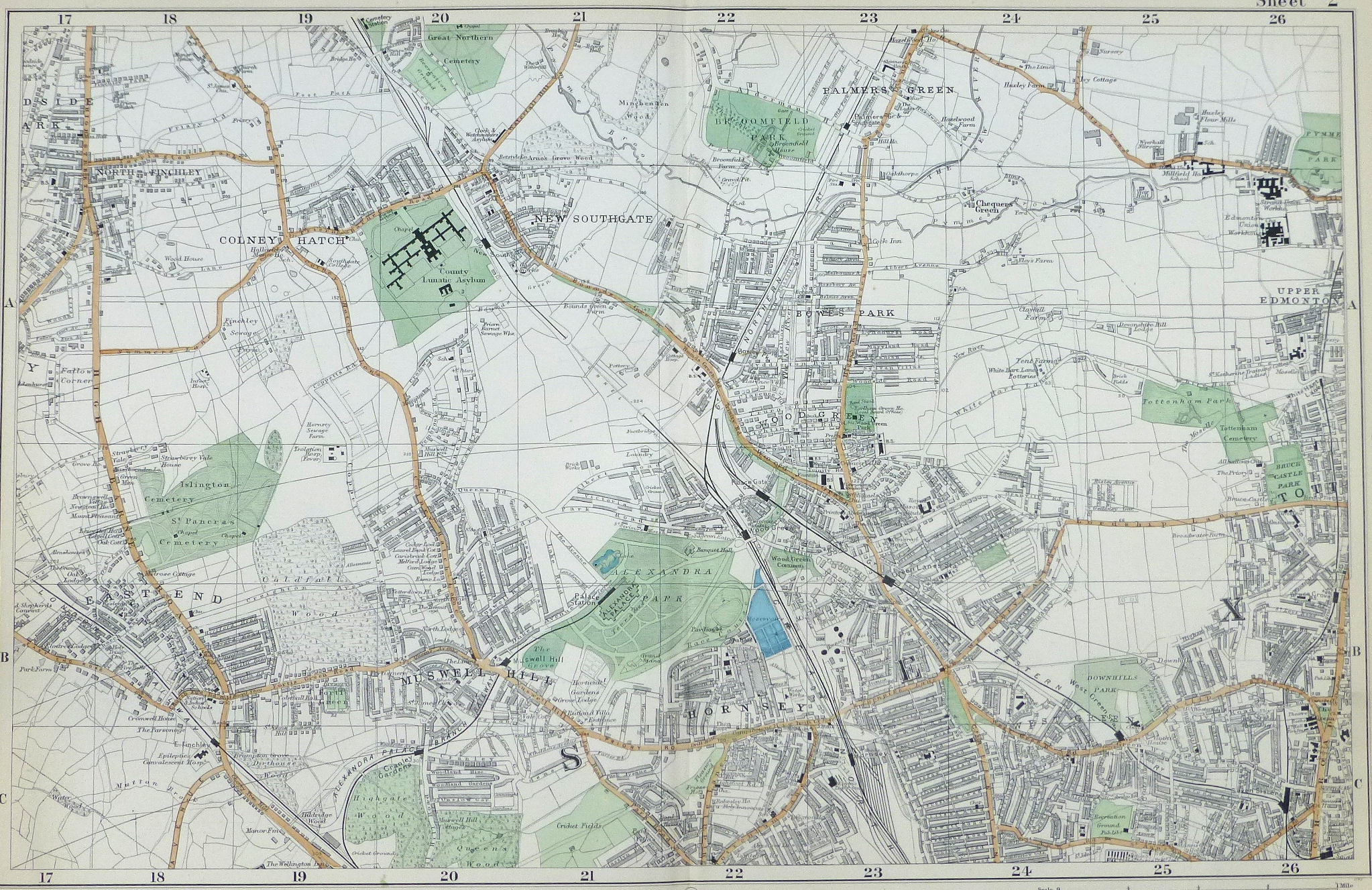 tocino 1933 Mapa N Londres Hornsey Wood Green Crouch End harringay Parque Noel 