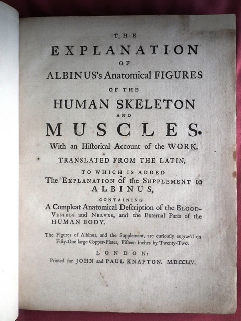 The Explanation of Albinus's Anatomical Figures of the Human Skeleton and Muscles. With an Historical Account of the Work. Translated from the Latin.
