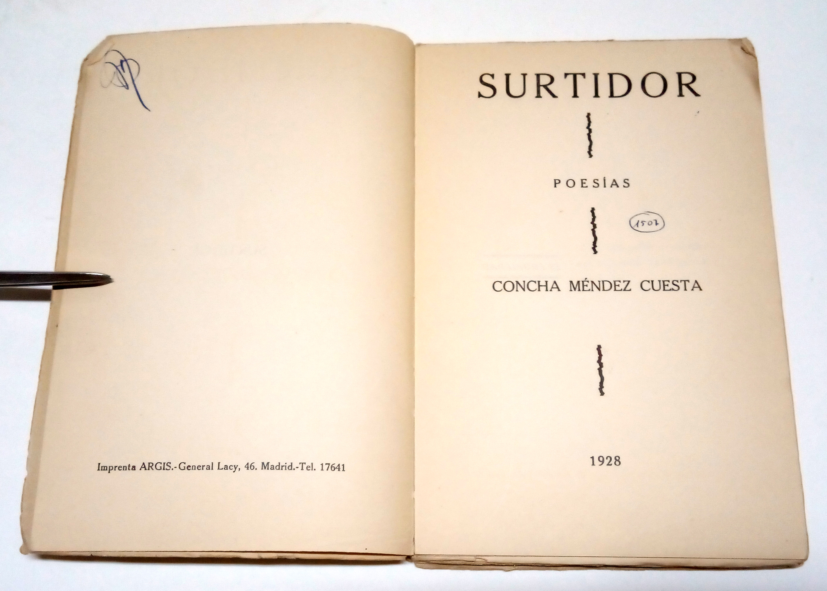 Surtidor. Poesías. by MÉNDEZ CUESTA, Concha (1898-1986). | Hesperia Libros