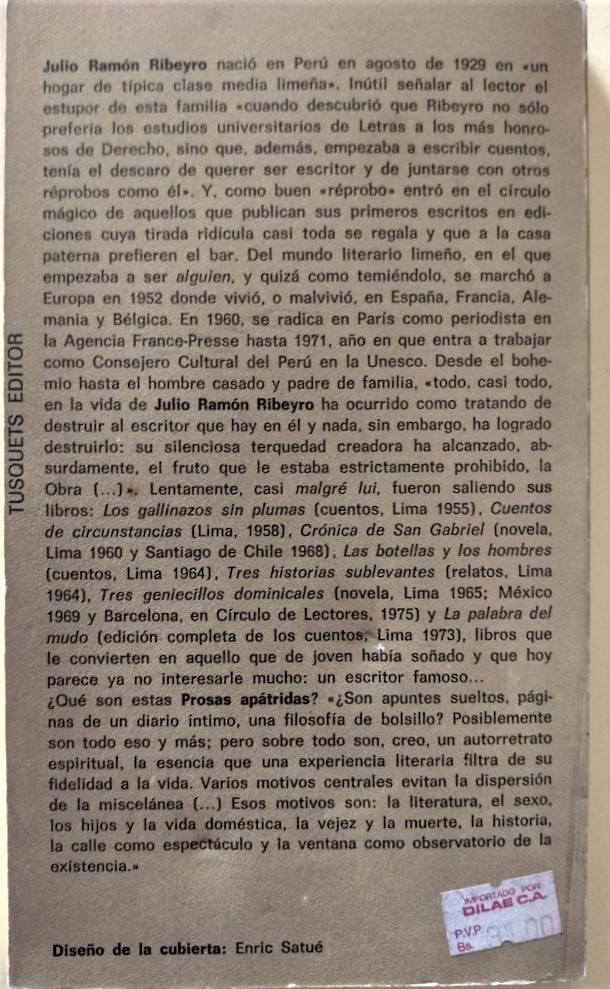 Prosas Apátridas. - Ribeyro, Julio Ramón.