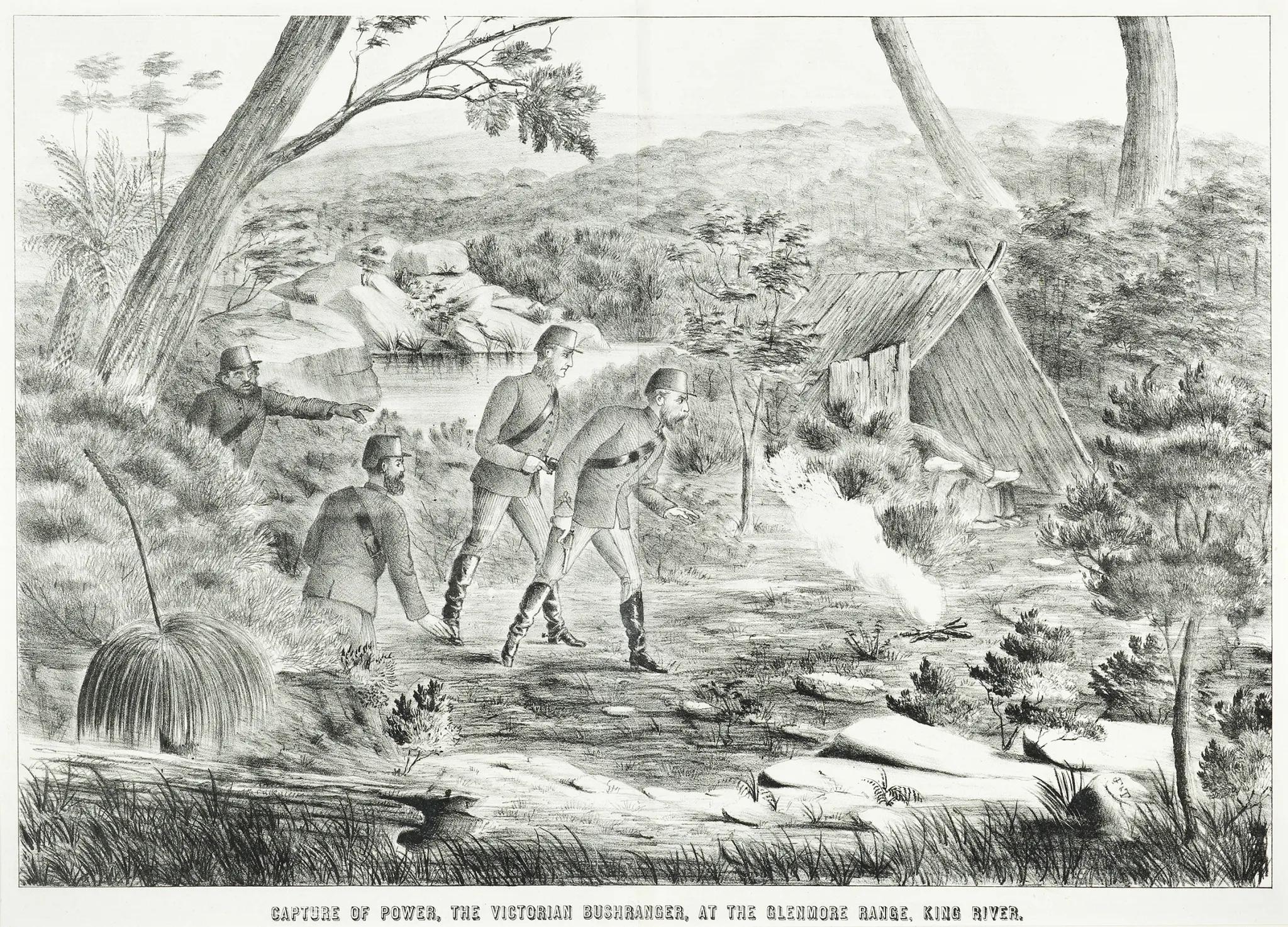 Bush Ranger Poster Drawing Capture of power, The Victorian Bushranger, at the Glenmore Range, King ...