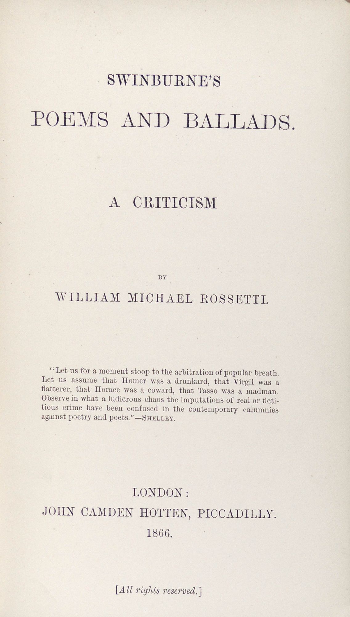 Swinburne's Poems and Ballads: A Criticism by Rossetti, William Michael ...